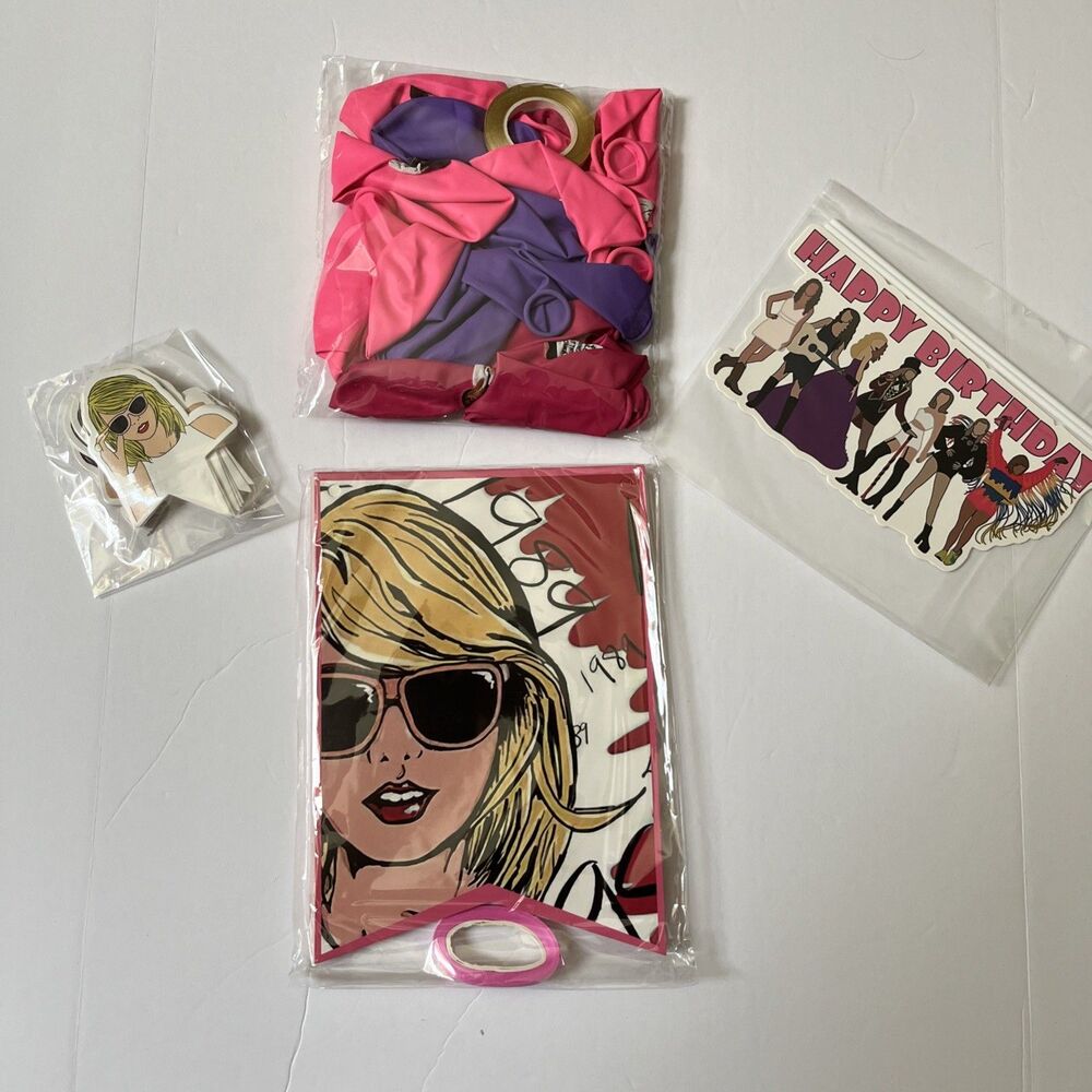 Taylor Swift Happy Birthday Banner Balloons Cake / Cupcake Toppers